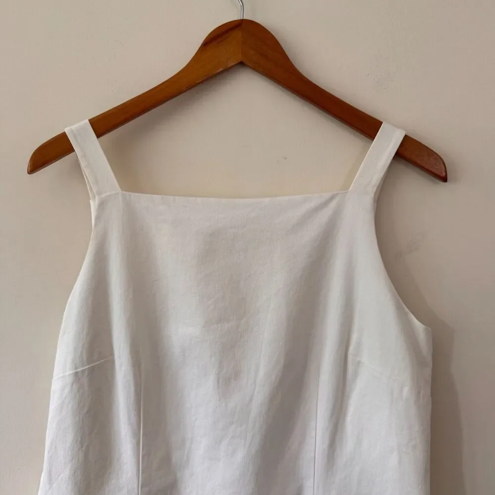 Ann Taylor LOFT White Dress with Blue Embroidered Hem Size 8